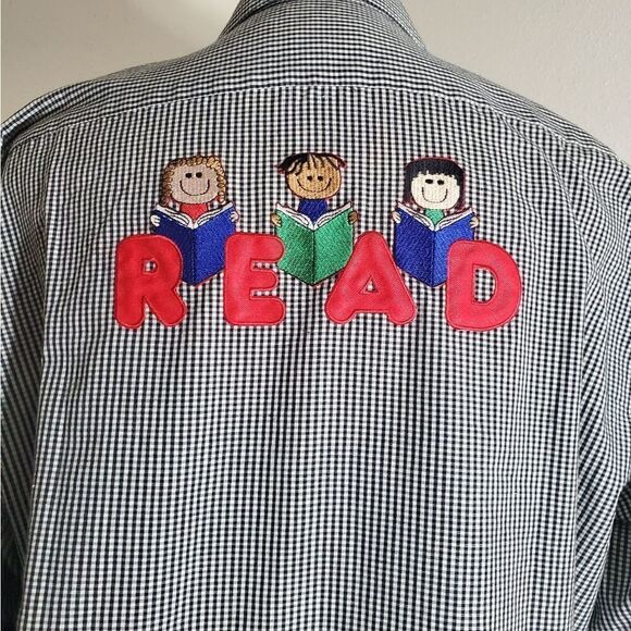 Las Olas VTG "Read" Checkered Shirt Size Large - Picture 10 of 12